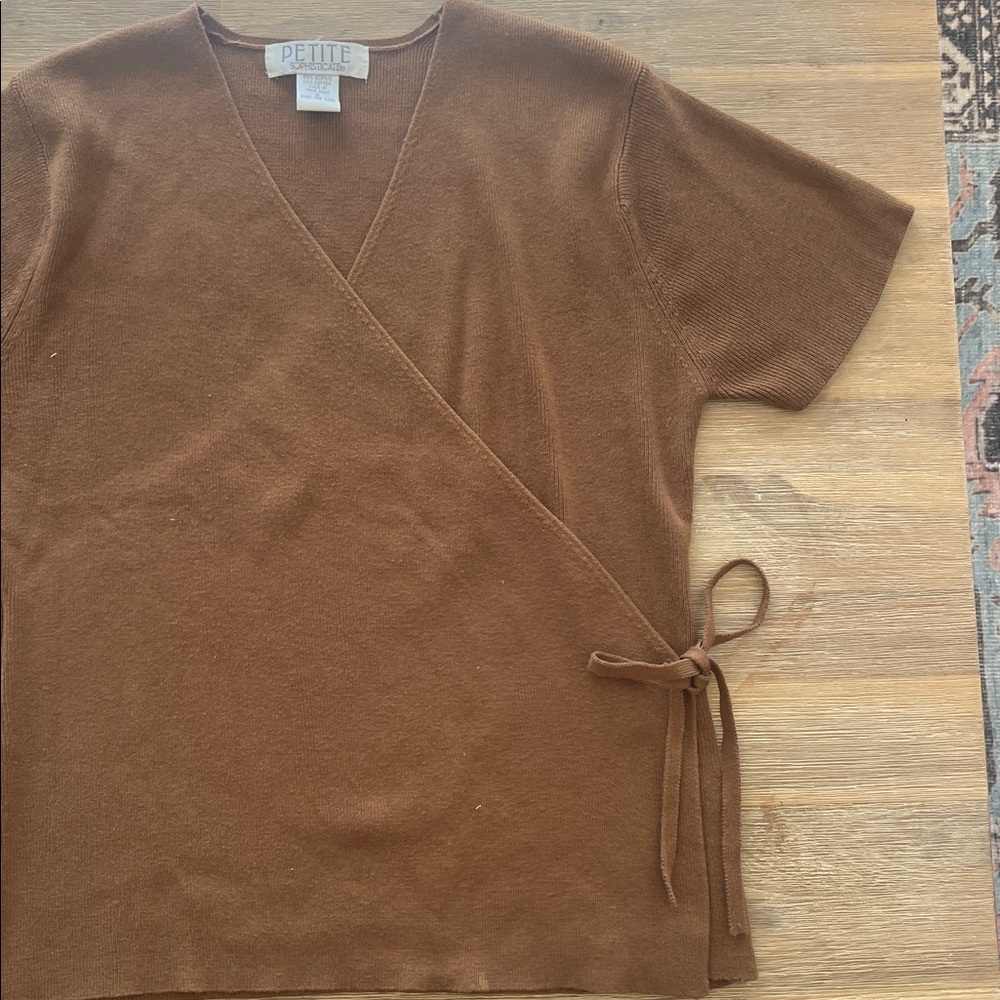 VTG brown wrap knit blouse - Picture 3 of 7